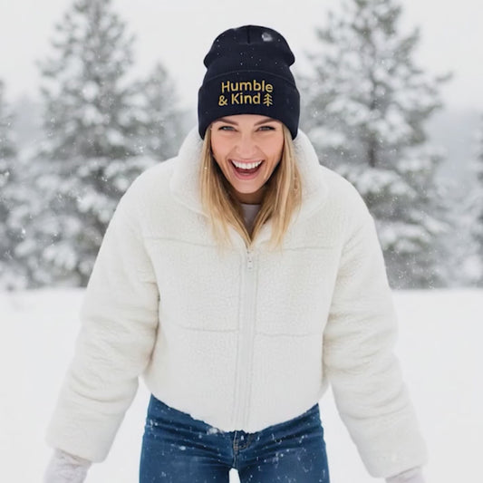 Humble & Kind Embroidered Beanie – Bruntee | Minimalist Warmth, Cozy Cuffed Beanie