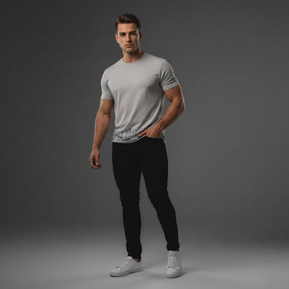 Bruntee Men's Premium Soundwave T-Shirt - Storm Grey Crew Neck