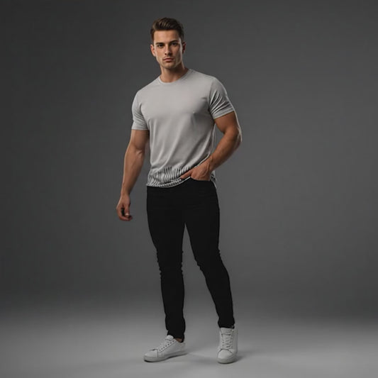 Bruntee Men's Premium Soundwave T-Shirt - Storm Grey Crew Neck